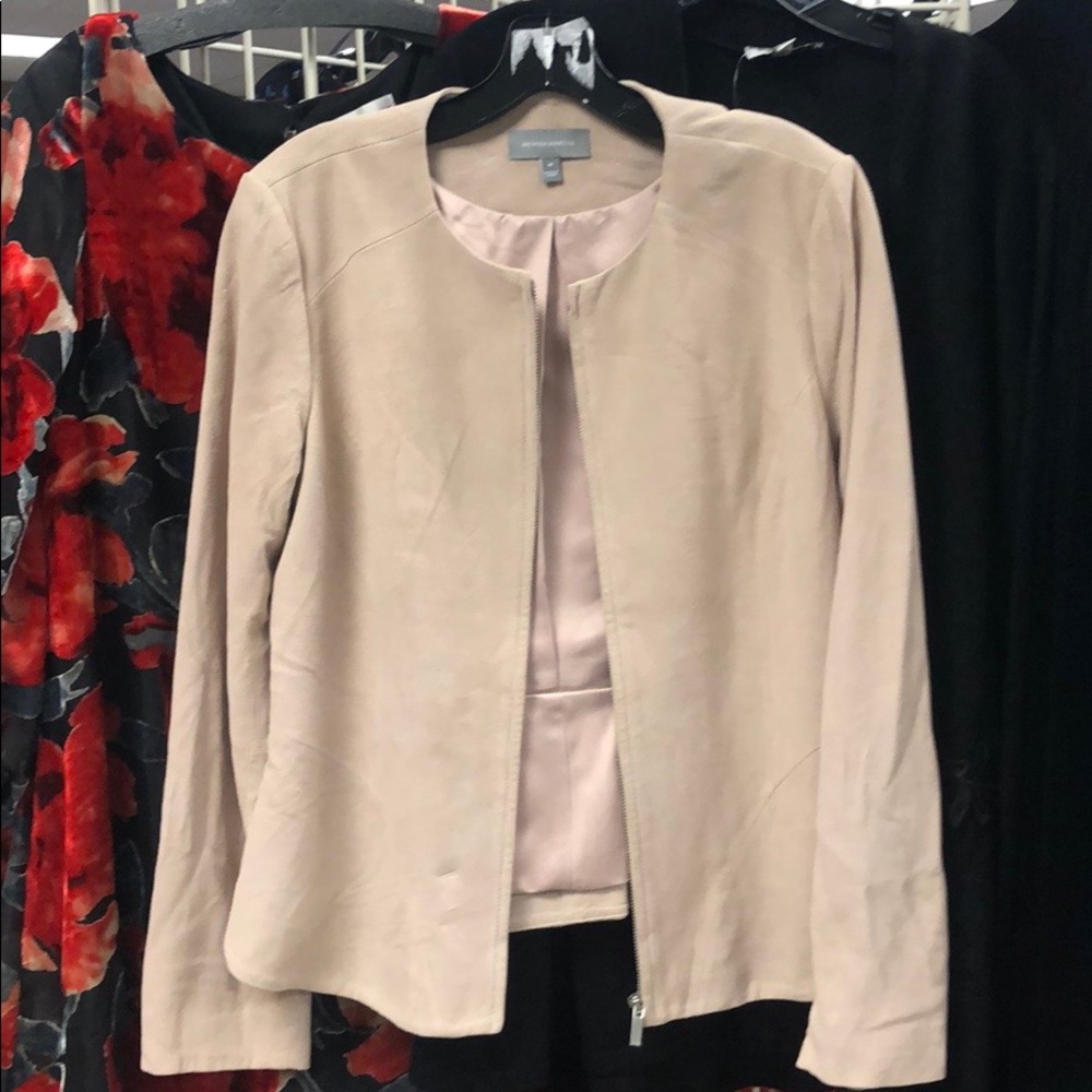 Neiman Marcus camel suede peplum back jacket L NWT
